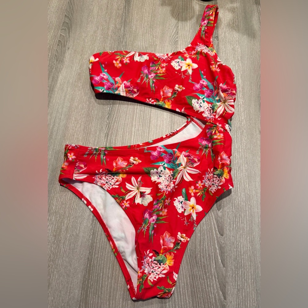 Express Red Floral One Piece Swimsuit size large